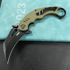 KUBEY KU261F Wrath Karambit Folding Knife Green G-10 Handle 2.68" Blackwash 14C28N