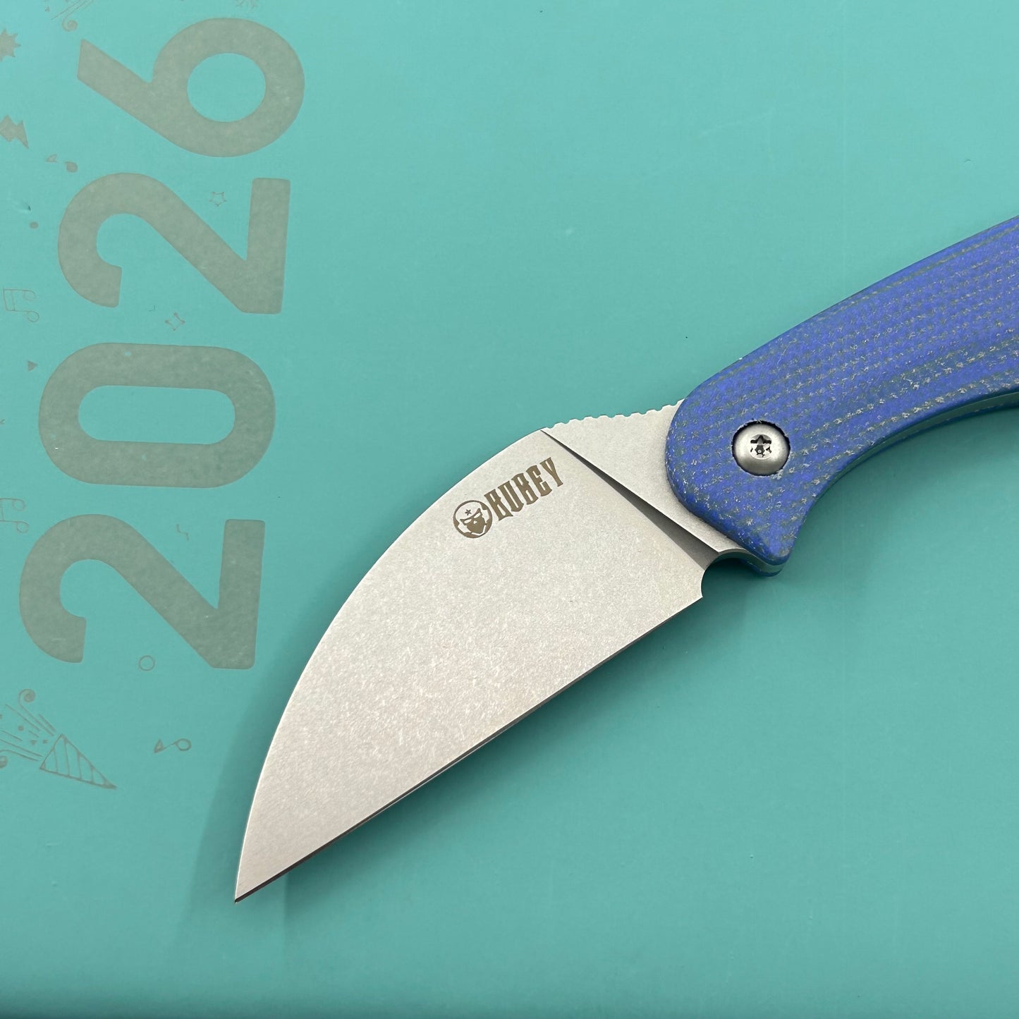 KUBEY knife KU424B Pixie Fixed Blade Knife Blue Micarta Handle 2.36" Beadblast 14C28N Blade