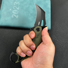 KUBEY KU261F Wrath Karambit Folding Knife Green G-10 Handle 2.68" Blackwash 14C28N