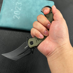 KUBEY KU261F Wrath Karambit Folding Knife Green G-10 Handle 2.68" Blackwash 14C28N