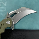 KUBEY  KU261B Wrath Karambit Folding Knife Green G-10 Handle 2.68" Beadblast 14C28N Blade