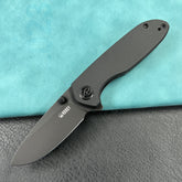 KUBEY KU342E Belus Thumb Stud Everyday Carry Pocket Knife Black G10 Handle 2.95" Blackwashed AUS-10 Blade
