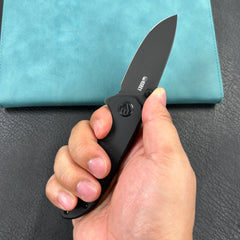 KUBEY KU342E Belus Thumb Stud Everyday Carry Pocket Knife Black G10 Handle 2.95" Blackwashed AUS-10 Blade
