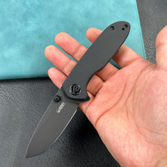 KUBEY KU342E Belus Thumb Stud Everyday Carry Pocket Knife Black G10 Handle 2.95" Blackwashed AUS-10 Blade
