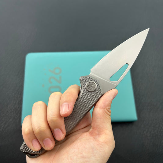 KB KNIVES KB286C Coeus Outdoor Folding Knife Gray Titanium Handle 3.11" Beadblast M390 Blade