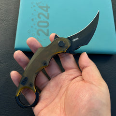 KUBEY KU298H Rogue Recurve Karambit Folding Knife Ultem Handle 2.91" Blackwash 14C28N Blade