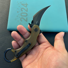 KUBEY KU298H Rogue Recurve Karambit Folding Knife Ultem Handle 2.91" Blackwash 14C28N Blade
