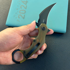 KUBEY KU298H Rogue Recurve Karambit Folding Knife Ultem Handle 2.91" Blackwash 14C28N Blade
