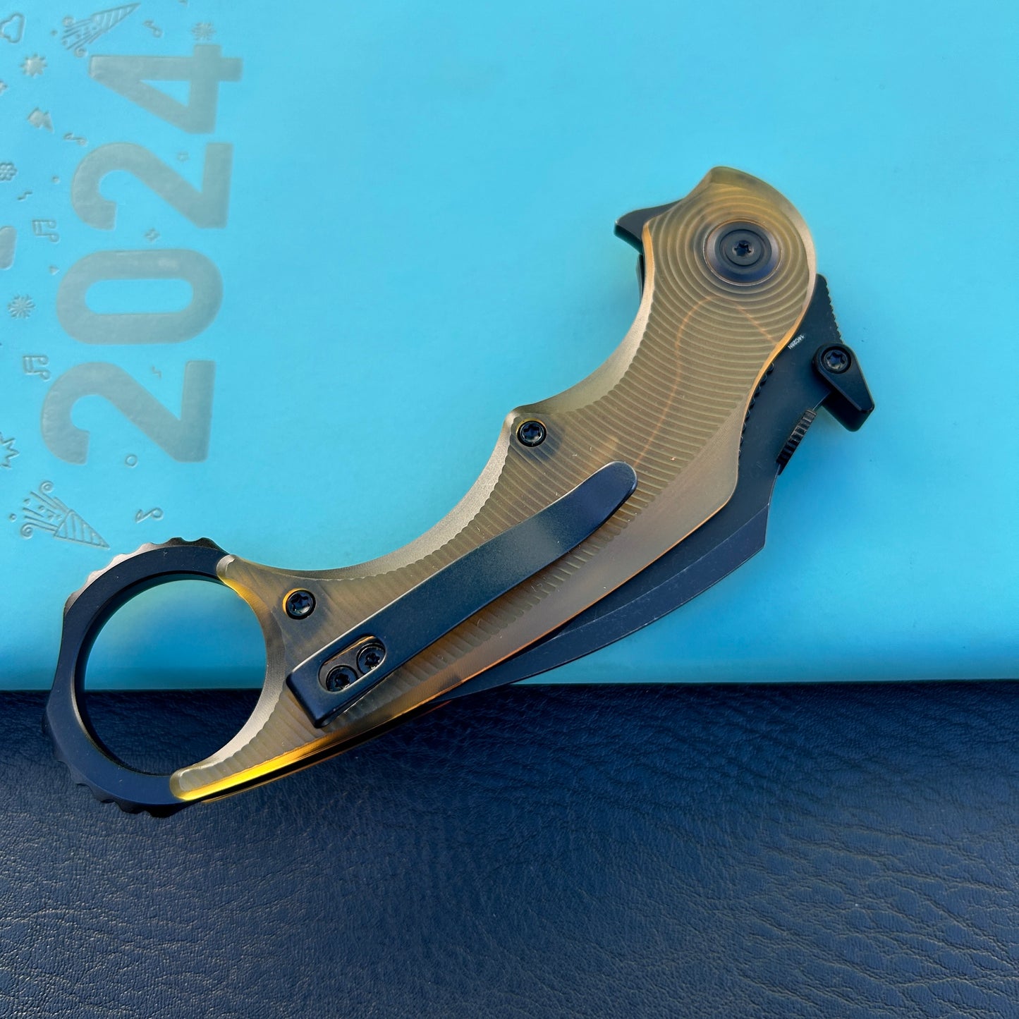 KUBEY KU298H Rogue Recurve Karambit Folding Knife Ultem Handle 2.91" Blackwash 14C28N Blade