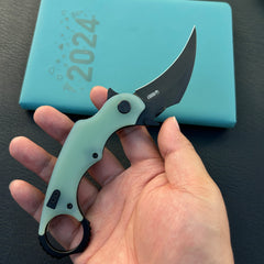 KUBEY KU298E Rogue Recurve Karambit Folding Knife Jade G10 Handle 2.91" Blackwash 14C28N Blade