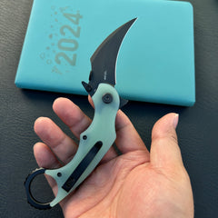KUBEY KU298E Rogue Recurve Karambit Folding Knife Jade G10 Handle 2.91" Blackwash 14C28N Blade