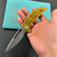 KUBEY KU372C Nautilus Flipper Knife Ultem Handle 3.46" Silver Sandblast 14C28N