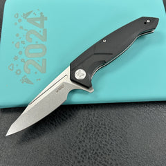 KUBEY KU373A RBC-1 Outdoor Flipper Knife Black G10 Handle 3.46" Stonewash 14C28N