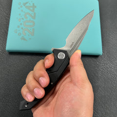KUBEY KU373A RBC-1 Outdoor Flipper Knife Black G10 Handle 3.46" Stonewash 14C28N