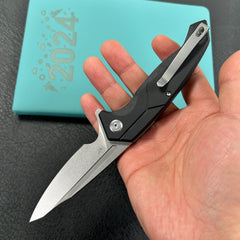 KUBEY KU373A RBC-1 Outdoor Flipper Knife Black G10 Handle 3.46" Stonewash 14C28N