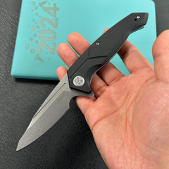 KUBEY KU373A RBC-1 Outdoor Flipper Knife Black G10 Handle 3.46" Stonewash 14C28N