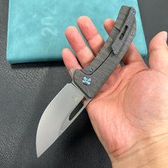 KUBEY KB368F Hyperion Frame Lock Tactical Knife Tiger Stripe Pattern Flamed 6AL4V Titanium Handle 3.5" Sandblast CPM-S35VN