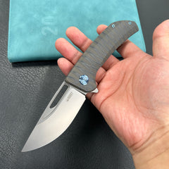 KUBEY KB368F Hyperion Frame Lock Tactical Knife Tiger Stripe Pattern Flamed 6AL4V Titanium Handle 3.5" Sandblast CPM-S35VN