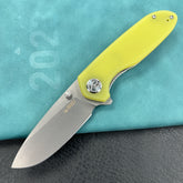 KUBEY KU342D Belus Thumb Stud Everyday Carry Pocket Knife yellow G10 Handle  2.95" Bead Blasted AUS-10 Blade