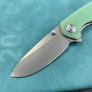 KUBEY KU342F Belus Thumb Stud Everyday Carry Pocket Knife Jade G10 Handle 2.95" Bead Blasted AUS-10 Blade