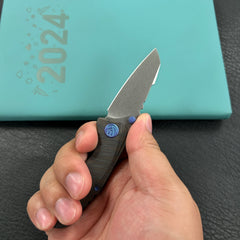 KB Knives KB390 Steeltle Folding Knife Tiger Stripe Pattern Flamed Titanium Handle 2.36" Stonewash M390 Blade