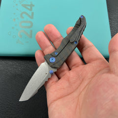 KB Knives KB390 Steeltle Folding Knife Tiger Stripe Pattern Flamed Titanium Handle 2.36" Stonewash M390 Blade