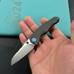 KB Knives KB390 Steeltle Folding Knife Tiger Stripe Pattern Flamed Titanium Handle 2.36" Stonewash M390 Blade