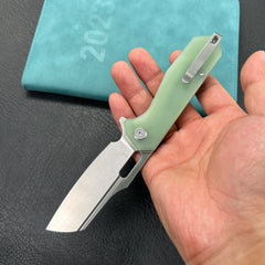 KUBEY KU328I Atlas Nest Liner Lock Folding Knife Jade G10 Handle 3.31" Satin 14C28N