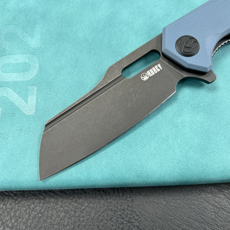 KUBEY KU328K Atlas Liner Lock Folding Knife Denium Blue G10 Handle 3.31" Blackwash 14C28N