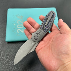 KB Knives KB384B Stroller Folding Knife Darkblast Titanium/CF Inlays Handle 3.35" Darkwash CPM 20CV Blade