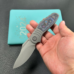 KB Knives KB384B Stroller Folding Knife Darkblast Titanium/CF Inlays Handle 3.35" Darkwash CPM 20CV Blade