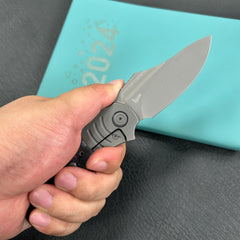 KB Knives KB384B Stroller Folding Knife Darkblast Titanium/CF Inlays Handle 3.35" Darkwash CPM 20CV Blade