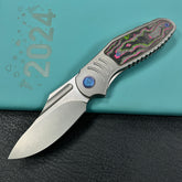 KB Knives KB384A Stroller Folding Knife Gray Titanium/CF Inlays Handle 3.35”Stonewash CPM 20CV Blade