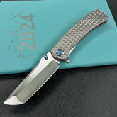 KUBEY KB294A Interflow Tactical Folding Knife Flipper Folder Grey Titanium Handle 3.50" Belt Satin Bohler M390 Blade