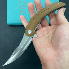 KU KNIVES KU346D Crest Pikal Linerlock Brown Micarta Folding Knife