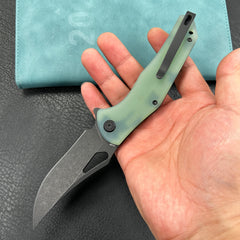 KUBEY KU149H Phemius Liner Lock Folding Pocket Knife Jade G10 Handle 3.66" Blackwash 14C28N