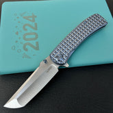 KUBEY KB294B Interflow Tactical Folding Knife Flipper Folder Blue Titanium Handle 3.50" Belt Satin Bohler M390 Blade