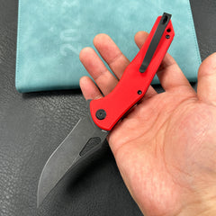 KUBEY KU149F Phemius Liner Lock Folding Pocket Knife Red G10 Handle 3.66" Blackwash 14C28N