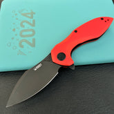 KUBEY KU236P Noble Flipper Folding Knife Red G10 Handle 3.15" Blackwash 14C28N