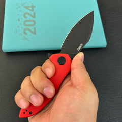 KUBEY KU236P Noble Flipper Folding Knife Red G10 Handle 3.15" Blackwash 14C28N