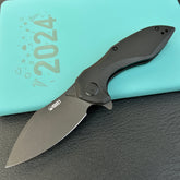 KUBEY KU236O Noble Flipper Folding Knife Black G10 Handle 3.15" Blackwash 14C28N
