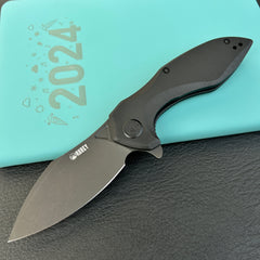 KUBEY KU236O Noble Flipper Folding Knife Black G10 Handle 3.15" Blackwash 14C28N