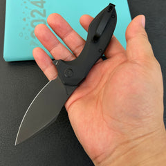 KUBEY KU236O Noble Flipper Folding Knife Black G10 Handle 3.15" Blackwash 14C28N