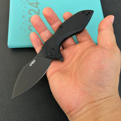 KUBEY KU236O Noble Flipper Folding Knife Black G10 Handle 3.15" Blackwash 14C28N
