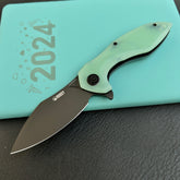 KUBEY KU236Q Noble Flipper Folding Knife Jade G10 Handle 3.15" Blackwash 14C28N
