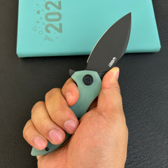 KUBEY KU236Q Noble Flipper Folding Knife Jade G10 Handle 3.15" Blackwash 14C28N