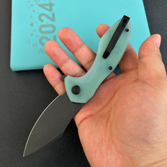 KUBEY KU236Q Noble Flipper Folding Knife Jade G10 Handle 3.15" Blackwash 14C28N