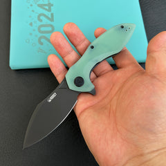 KUBEY KU236Q Noble Flipper Folding Knife Jade G10 Handle 3.15" Blackwash 14C28N