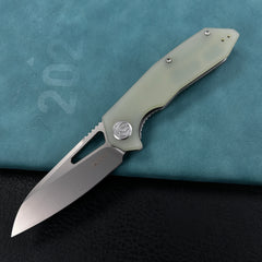 KUBEY KU291M Vagrant Liner Lock Folding Knife Jade G10 Handle 3.1" Sandblast 14C28N