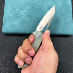 KUBEY KU291M Vagrant Liner Lock Folding Knife Jade G10 Handle 3.1" Sandblast 14C28N